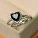 300ct Heart Cut Black Diamond Bridal Set Engagement Ring 14k White Gold Finish