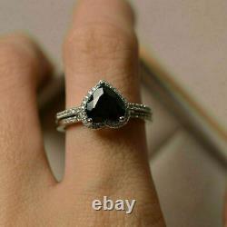 300Ct Heart Cut Black Diamond Bridal Set Engagement Ring 14K White Gold Finish