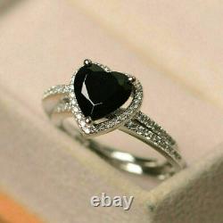 300Ct Heart Cut Black Diamond Bridal Set Engagement Ring 14K White Gold Finish