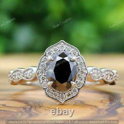 3CT Black Diamond Oval Cut Engagement Bridal Ring Set 14K White Gold Finish