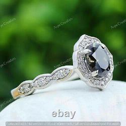 3CT Black Diamond Oval Cut Engagement Bridal Ring Set 14K White Gold Finish