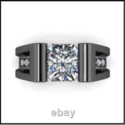 3CT Round Cut Tension Set Moissanite Men's Wedding Ring 14K Black Gold Finish
