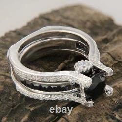 3Ct Black Diamond Bridal Wedding Set Engagement Ring 14k White Gold Finish