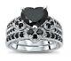 3ct Black Heart Lab Created Bridal Set Engagement Ring 14 White Gold Finish