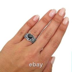 3Ct Black Heart Lab Created Bridal Set Engagement Ring 14 White Gold Finish