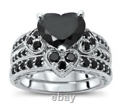 3Ct Black Heart Lab Created Bridal Set Engagement Ring 14 White Gold Finish