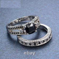 3Ct Cushion Cut Black Diamond Bridal Set Engagement Ring 14K White Gold Finish