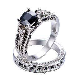 3Ct Cushion Cut Black Diamond Bridal Set Engagement Ring 14K White Gold Finish