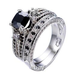 3Ct Cushion Cut Black Diamond Bridal Set Engagement Ring 14K White Gold Finish