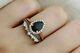 3ct Pear Cut Black Diamond Halo Bridal Set Engagement Ring 14k Rose Gold Finish