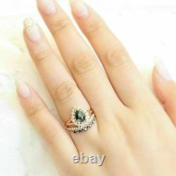 3Ct Pear Cut Black Diamond Halo Bridal Set Engagement Ring 14K Rose Gold Finish