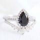 3ct Pear Cut Black Diamond Wedding Band Bridal Ring Set 14k White Gold Finish