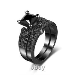 3Ct Princess Cut Black Bridal Set Engagement Ring 14K Black Gold Finish
