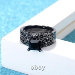 3Ct Princess Cut Black Bridal Set Engagement Ring 14K Black Gold Finish