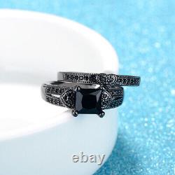 3Ct Princess Cut Black Bridal Set Engagement Ring 14K Black Gold Finish