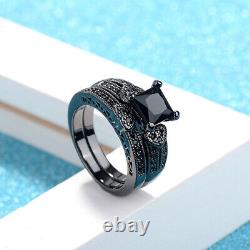 3Ct Princess Cut Black Bridal Set Engagement Ring 14K Black Gold Finish