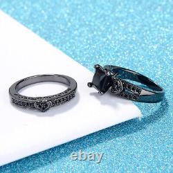 3Ct Princess Cut Black Bridal Set Engagement Ring 14K Black Gold Finish