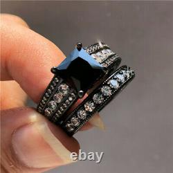3Ct Princess Cut Black Diamond Bridal Set Engagement Ring 14K Black Gold Finish