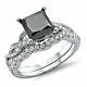 3ct Princess Cut Black Diamond Bridal Set Engagement Ring 14k White Gold Finish