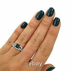 3Ct Princess Cut Black Diamond Bridal Set Engagement Ring 14K White Gold Finish