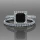 3ct Princess Cut Black Diamond Engagement Ring Bridal Set 14k White Gold Finish