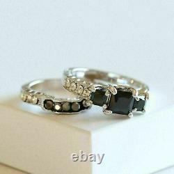 3Ct Princess Cut Black Diamond Lab Created Bridal Ring Set 14K White Gold Finish