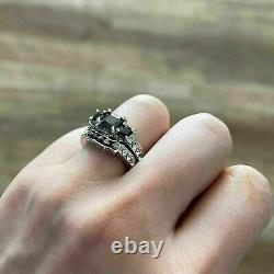 3Ct Princess Cut Black Diamond Wedding Bridal Ring Set 14K White Gold Finish
