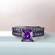 3ct Princess Cut Purple Amethyst Wedding Bridal Ring Set 14k Black Gold Finish