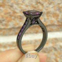 3Ct Princess Cut Purple Amethyst Wedding Bridal Ring Set 14K Black Gold Finish