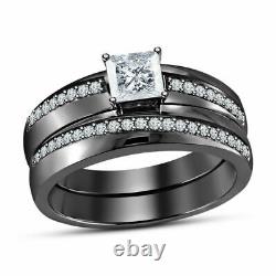 3Ct Princess Cut VVS1/D Diamond Bridal Set Eternity Ring 14K Black Gold Finish