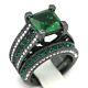 3ct Princess Lab-created Green Emerald Womens Wedding Ring Set Black Gold Finish