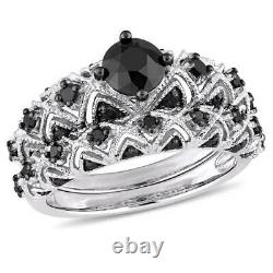 3Ct Round Cut Black Diamond Bridal Set Vintage Ring Band 14K White Gold Finish