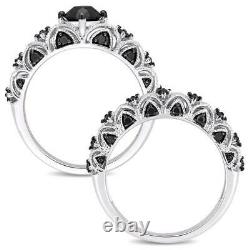 3Ct Round Cut Black Diamond Bridal Set Vintage Ring Band 14K White Gold Finish