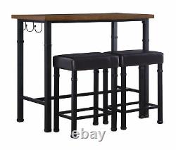 3PC Pub Dining Table with Stools Set Kitchen Breakfast Bar Rustic Industrial Look