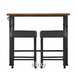 3PC Pub Dining Table with Stools Set Kitchen Breakfast Bar Rustic Industrial Look