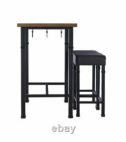 3PC Pub Dining Table with Stools Set Kitchen Breakfast Bar Rustic Industrial Look