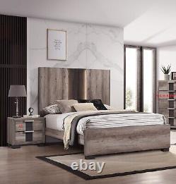 3Pc Beautiful Bedroom Suite in Gray/Black Finish King Sleek Bed Nightstand Set