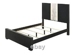 3Pc Beautiful Master Bedroom Set Black White Finish King Bed Chest Nightstand