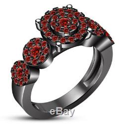 3.00CT Red Garnet 14K Black Gold Finish His Her Wedding Engagement Trio Ring Set