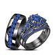 3.00ct Blue Sapphire Trio Set Black Gold Finish Engagement Wedding Bridal Ring