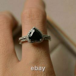 3.00Ct Heart Cut Black Diamond Bridal Set Engagement Ring 14K White Gold Finish