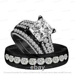 3.00Ct Lab-Created Diamond His & Her Wedding Trio Ring Set 14K Black Gold Finish