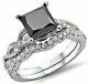3.00ct Princess Cut Black Diamond 14k White Gold Finish Wedding Bridal Set Ring
