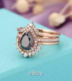 3.15 Carat Pear Cut Diamond Halo Bridal Engagement Ring Set 14K Rose Gold Finish