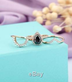3.15 Carat Pear Cut Diamond Halo Bridal Engagement Ring Set 14K Rose Gold Finish