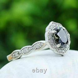 3.25 Ct Oval Cut Black Diamond Lab Created Bridal Ring Set 14K White Gold Finish