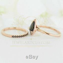 3.25 Ct Pear Cut Black Diamond Bridal Set Engagement Ring 14K Yellow Gold Finish