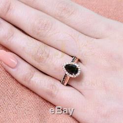 3.25 Ct Pear Cut Black Diamond Bridal Set Engagement Ring 14K Yellow Gold Finish
