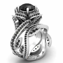 3.30Ct Black Diamond 14k White Gold Finish Engagement Wedding Ring Set in Size 6