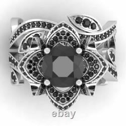 3.30Ct Black Diamond 14k White Gold Finish Engagement Wedding Ring Set in Size 6